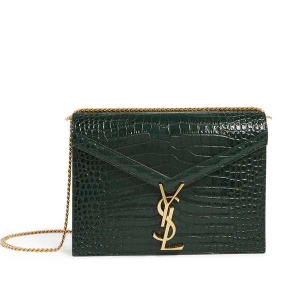 Yves Saint Laurent Handbags - Authentic YSL Yves Saint Laurent Green Crocodile Cassandra Medium Chain Bag